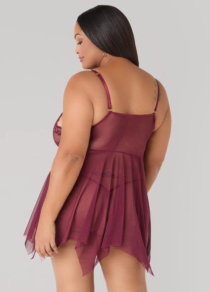 Embroidered Mesh Babydoll Set