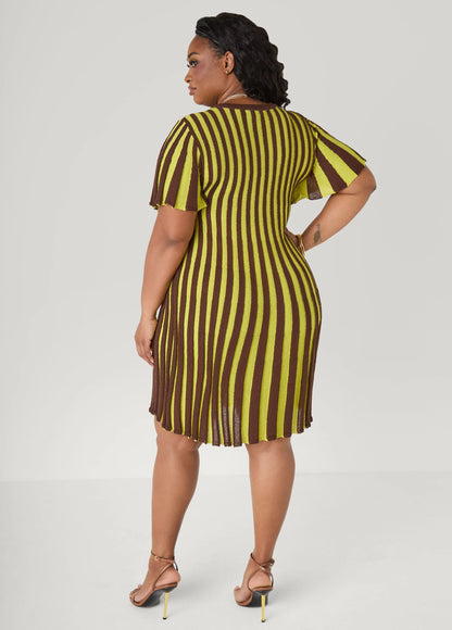 A Line Striped Sweater Dress