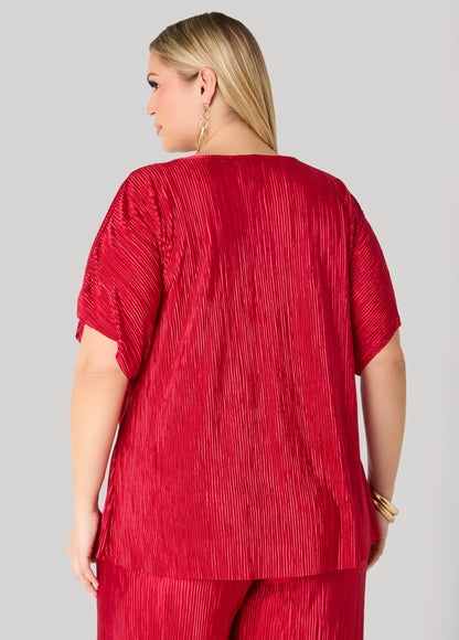 Cowl Neck Plisse Satin Blouse