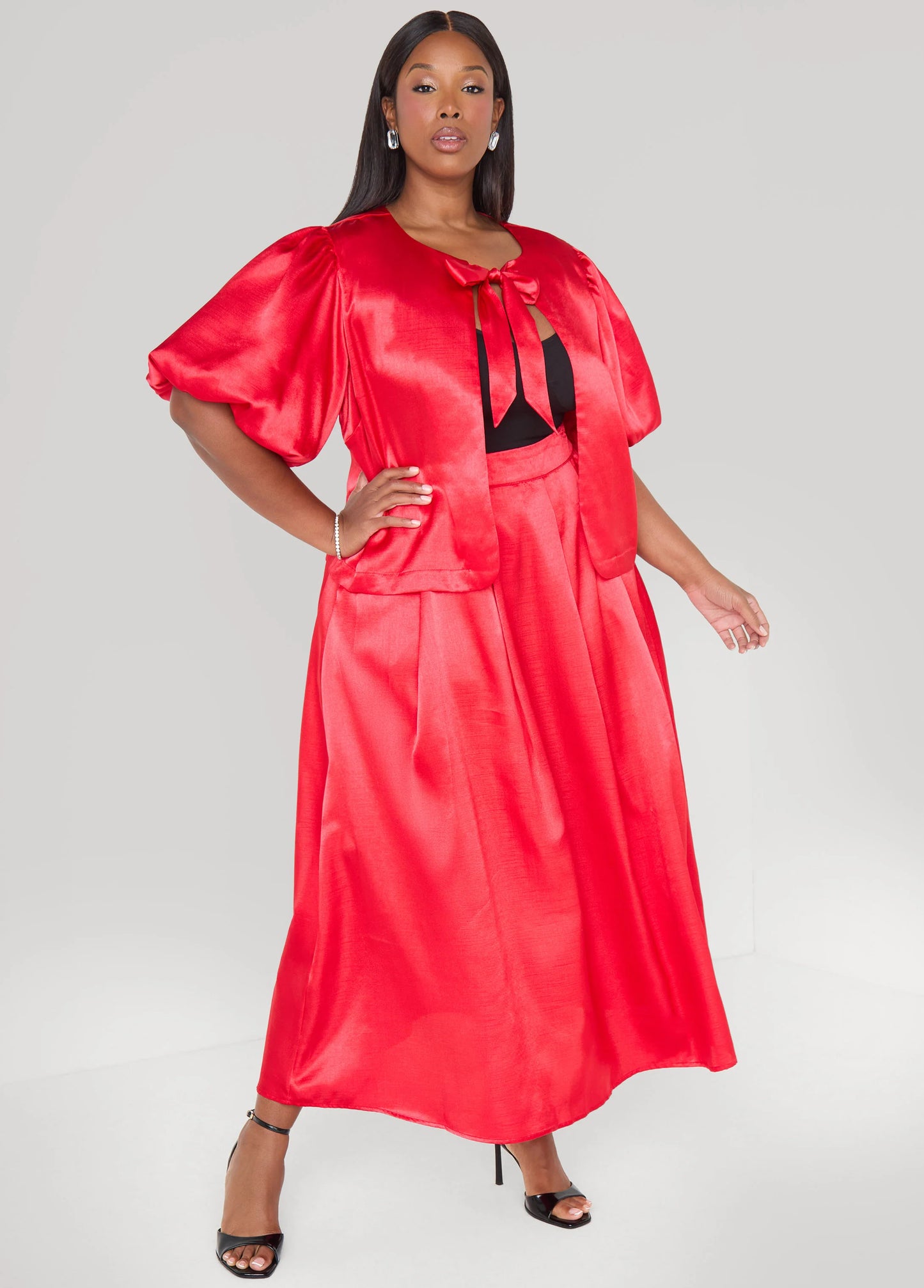 Pleated Satin Maxi Skirt