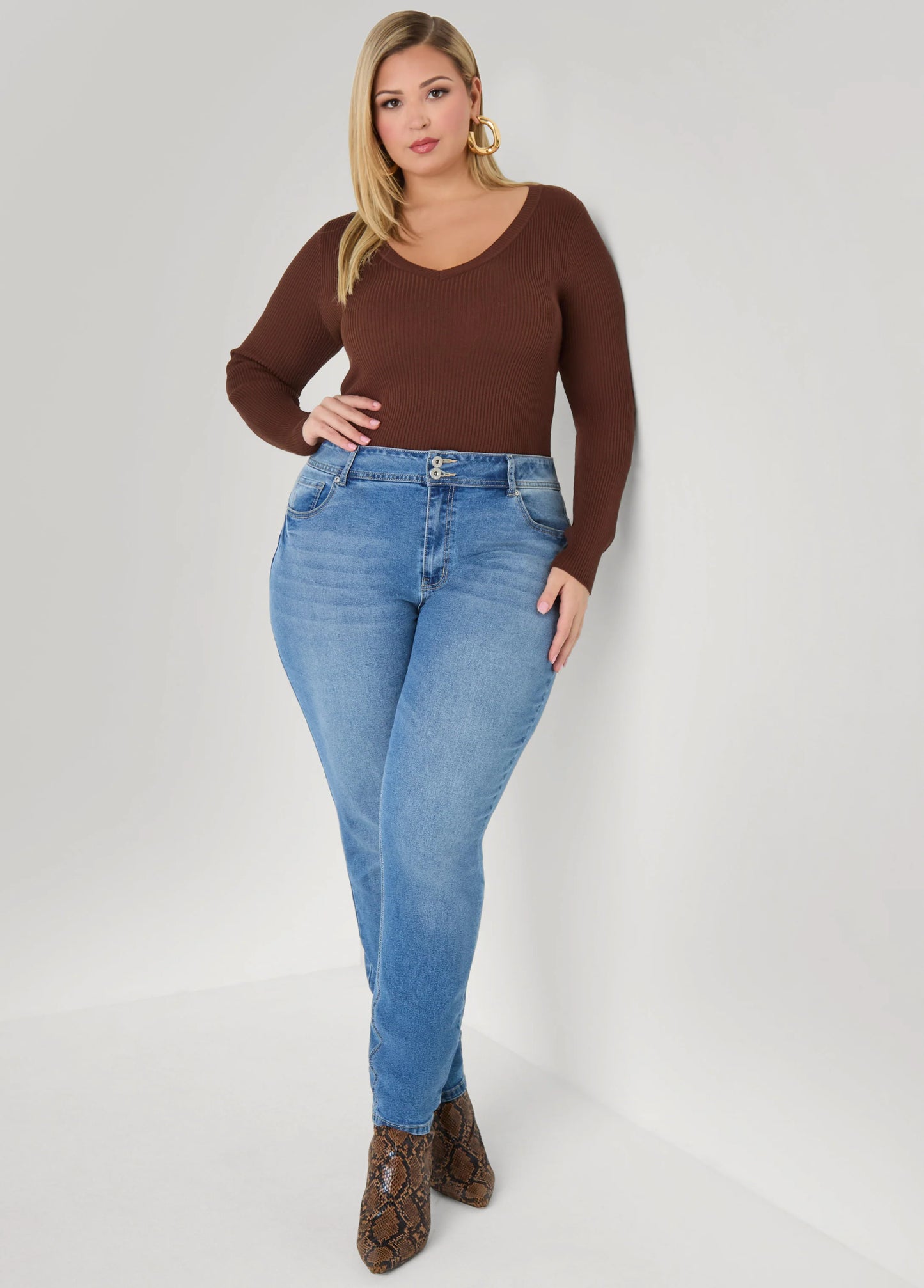 Ribbed Knit V Neck Sweater