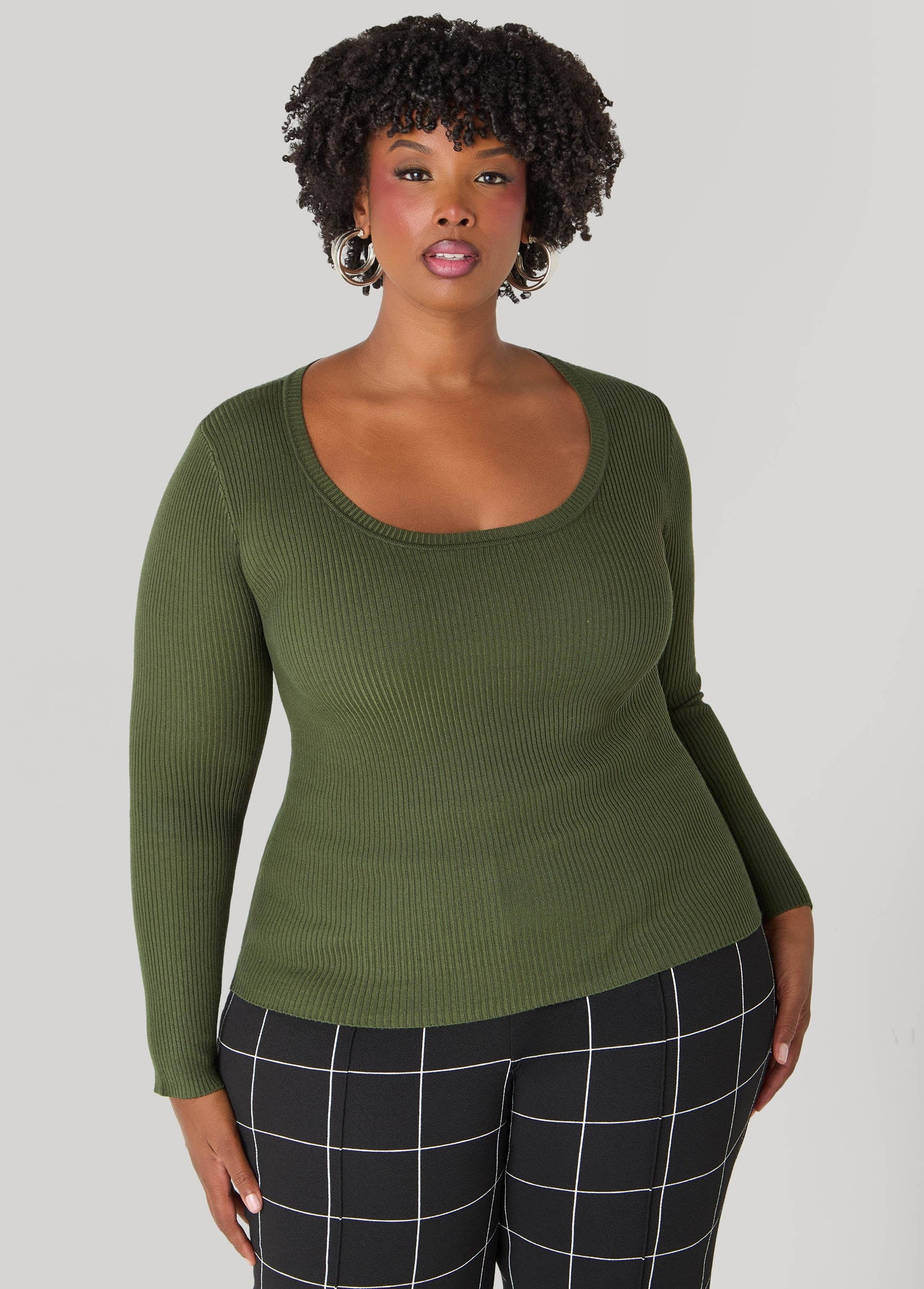 Ribbed Scoop Neck Sweater