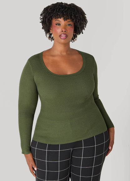 Ribbed Scoop Neck Sweater
