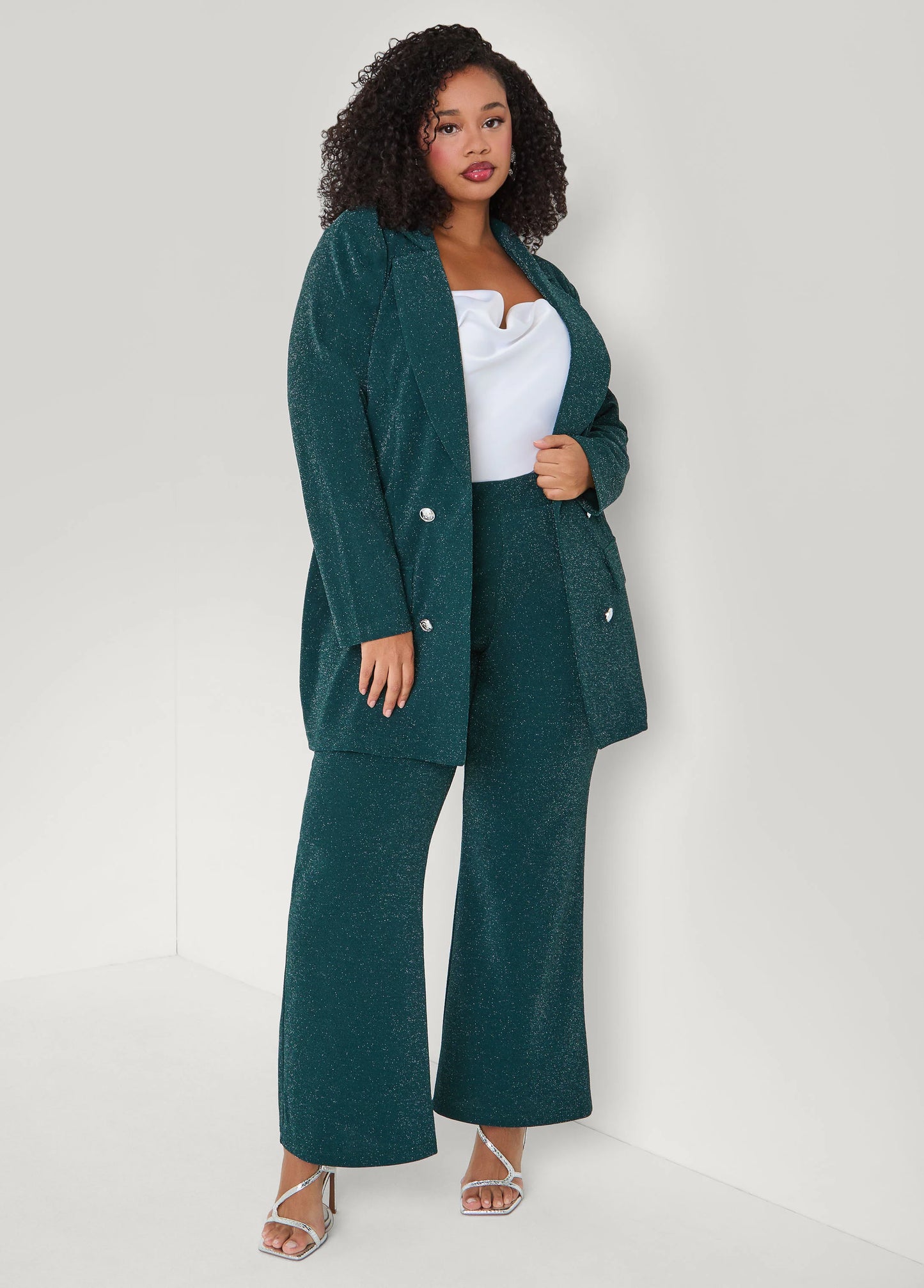 Metallic High Rise Wide Leg Pants