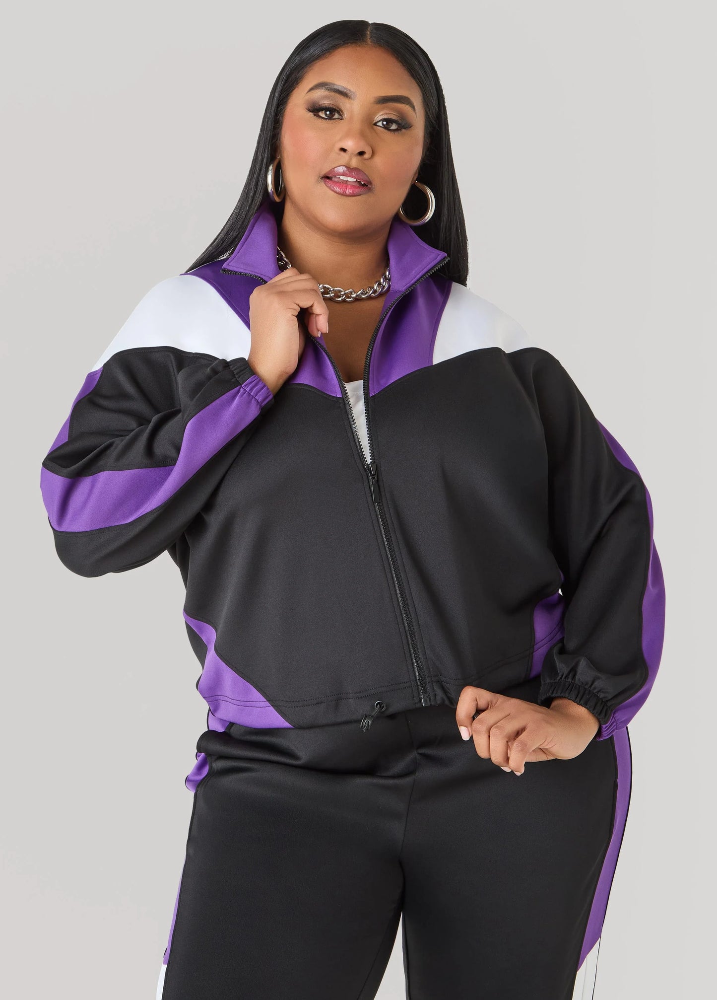 Drawstring Colorblock Track Jacket