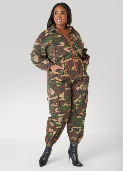 Tall Camo Print Joggers Jumpsuit
