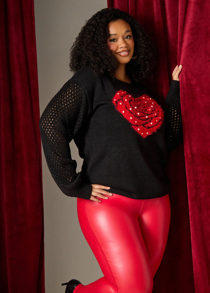 Rose Heart Faux Pearl Sweater
