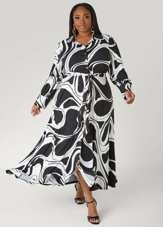 Tall Swirl Print A Line Maxi Shirtdress