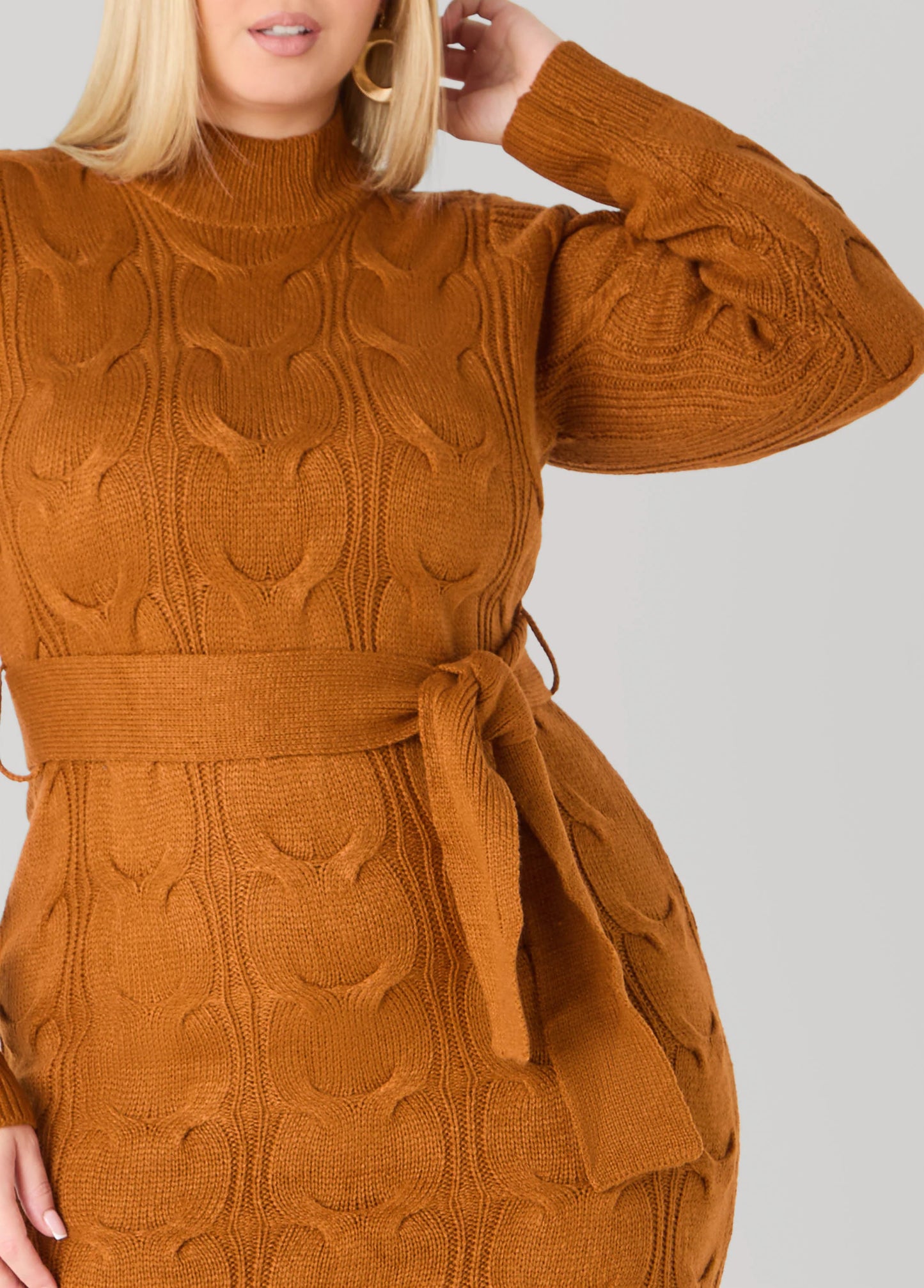 Belted Cable Knit Sweater Dress