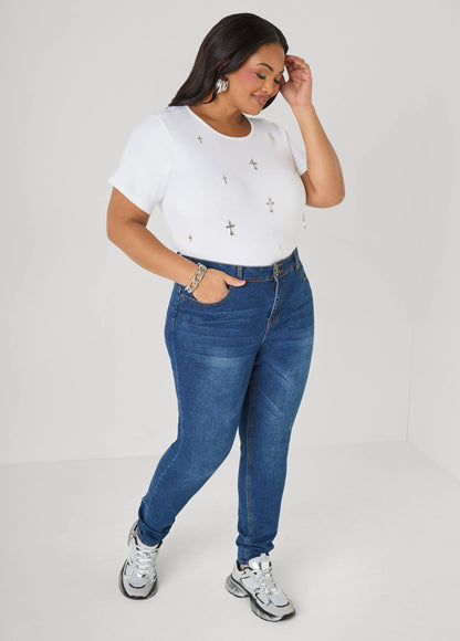 Cross Embellished Jersey Tee
