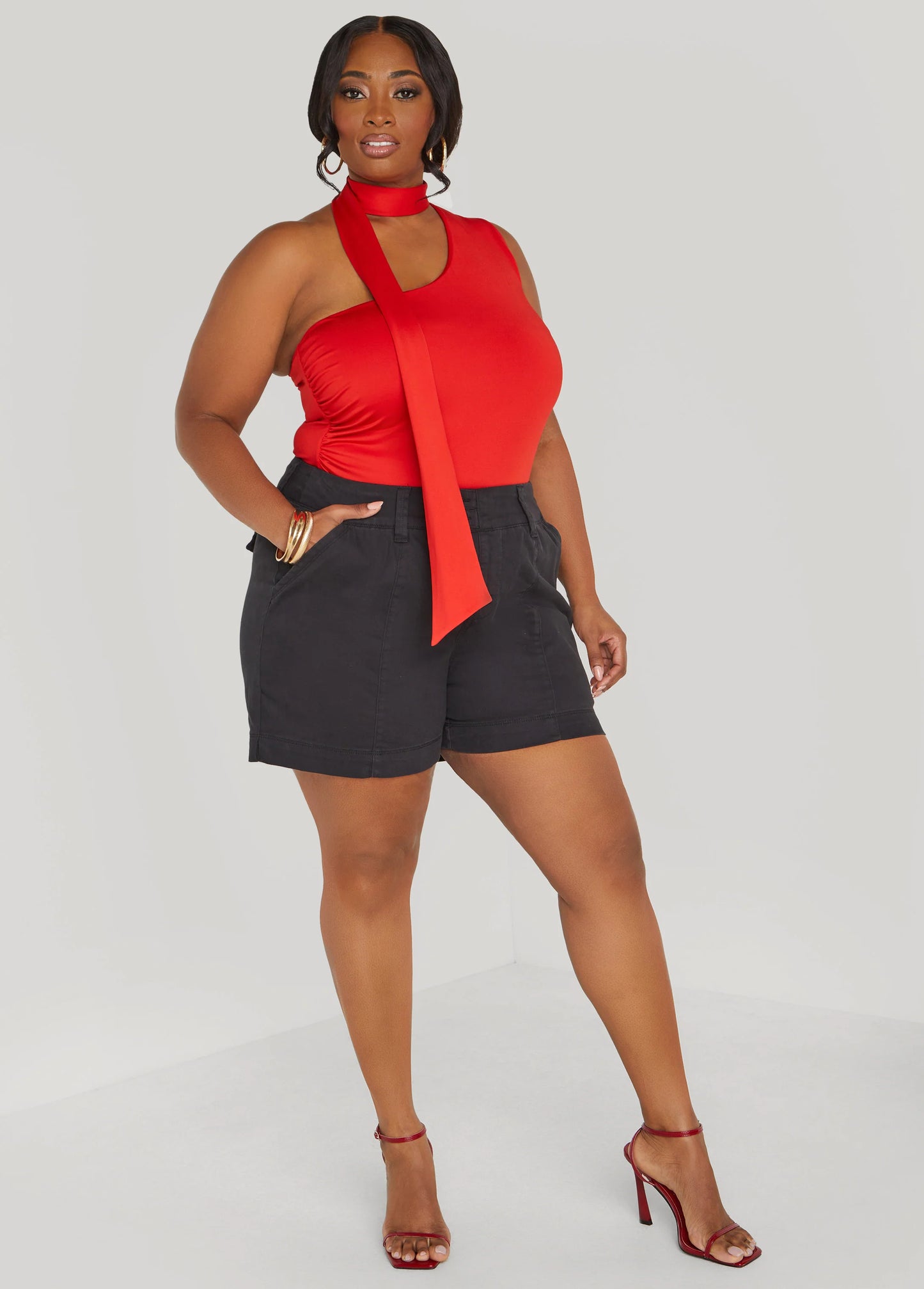 One Shoulder Scarf Neck Top