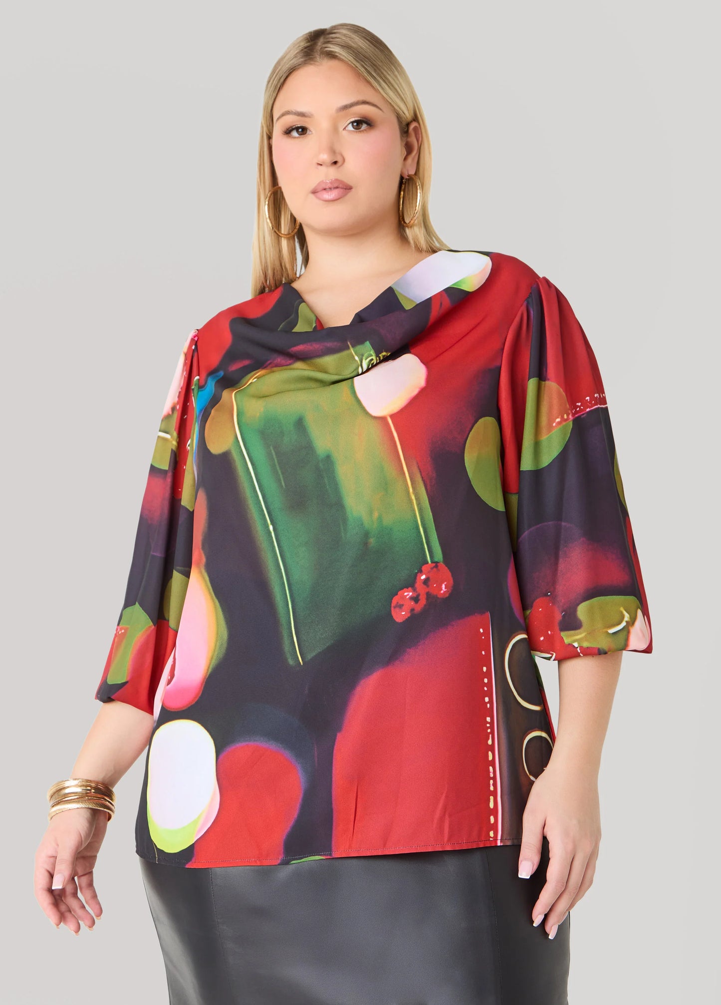 Printed Cowl Neck Blouse