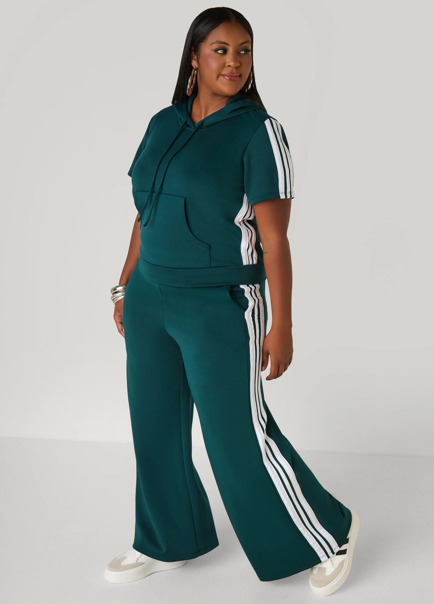 Hooded Stripe Trimmed Pullover