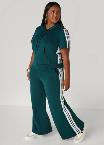 Hooded Stripe Trimmed Pullover