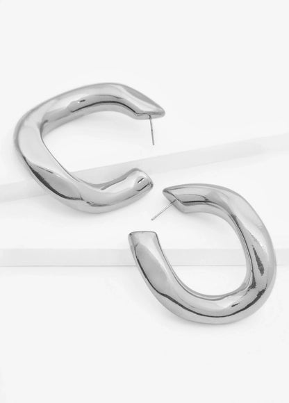 Puffed Silver Tone Hoop Earrings