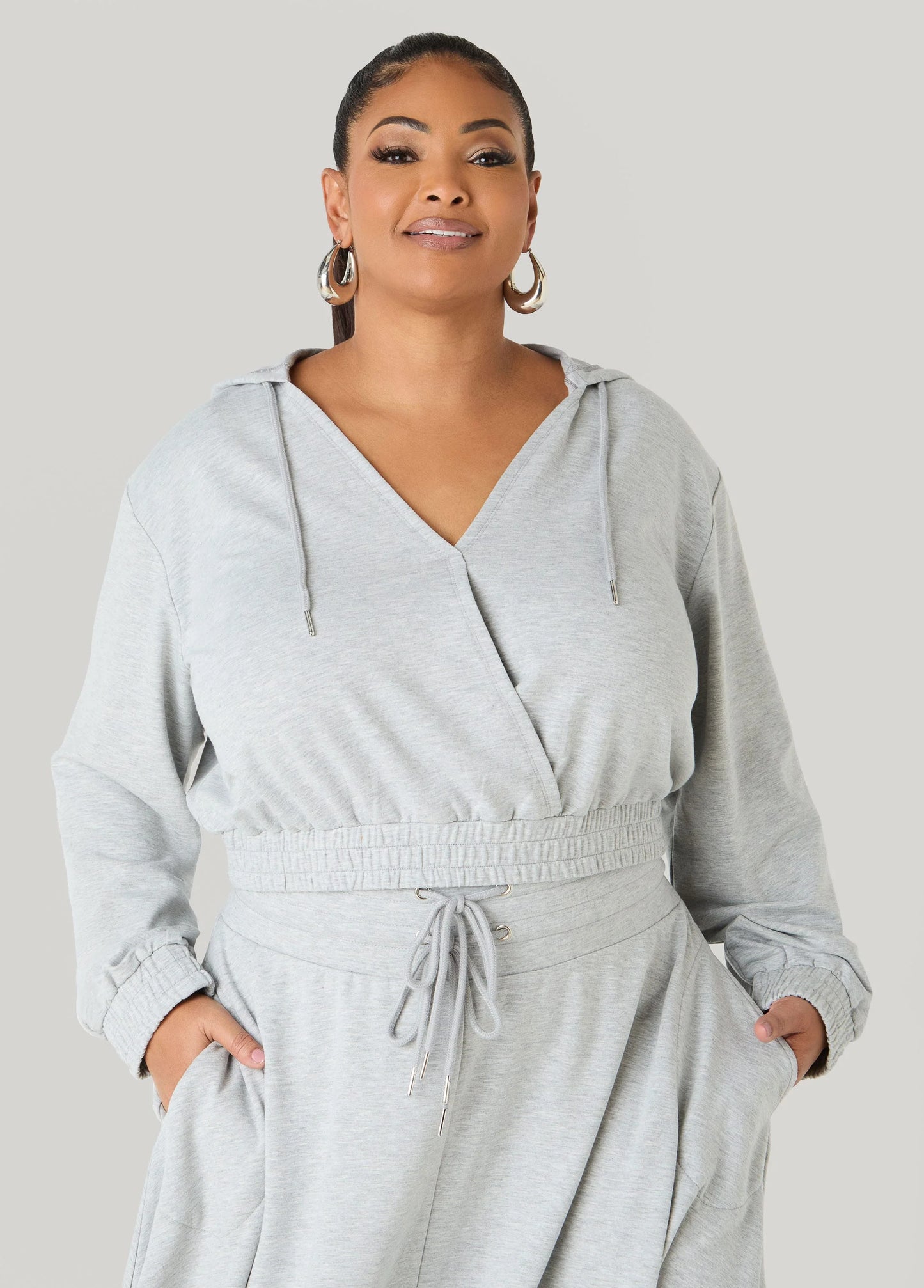 Cropped Faux Wrap Hoodie