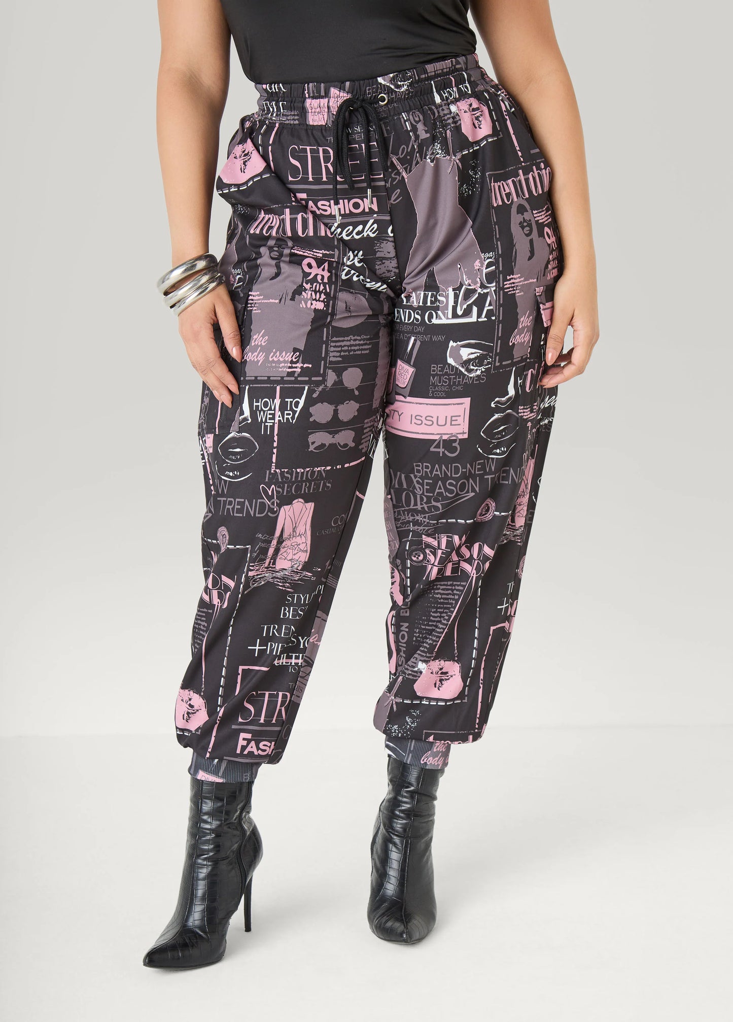 Newspaper Print Cargo Joggers