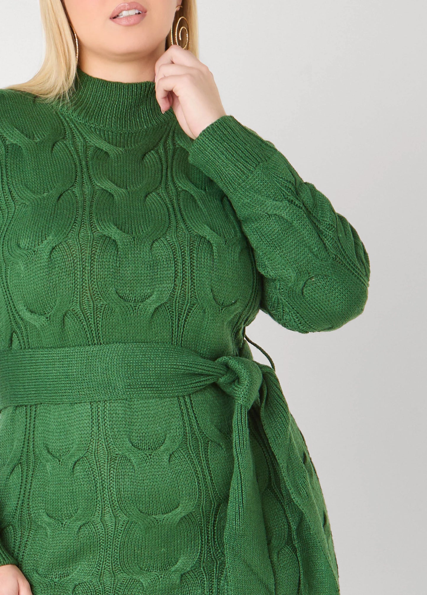 Belted Cable Knit Sweater Dress