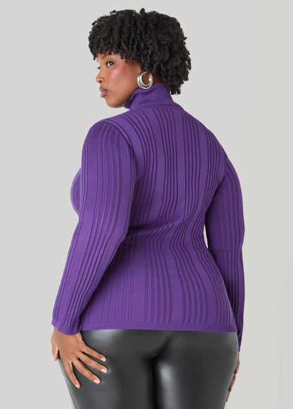 Ribbed Turtleneck Pullover Sweater