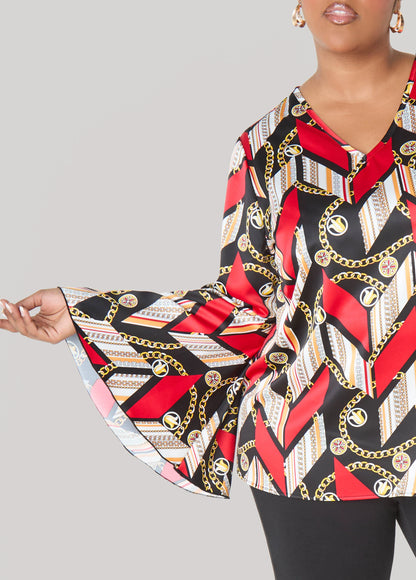 Chain Print Satin Blouse