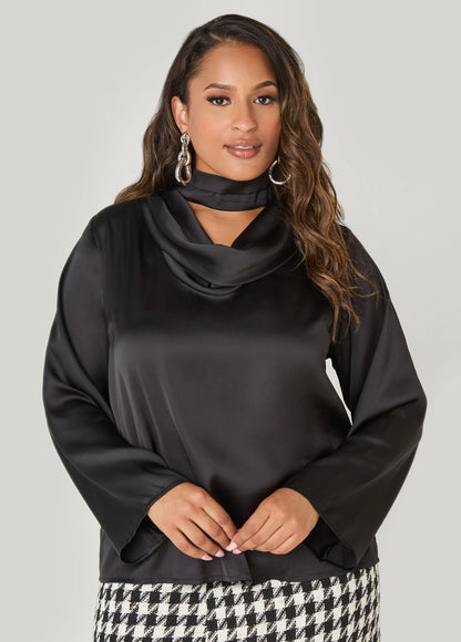Cutout Cowl Neck Blouse