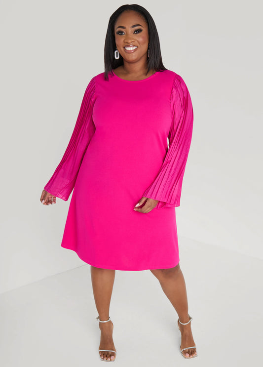 Pleated Sleeved A Line Dress