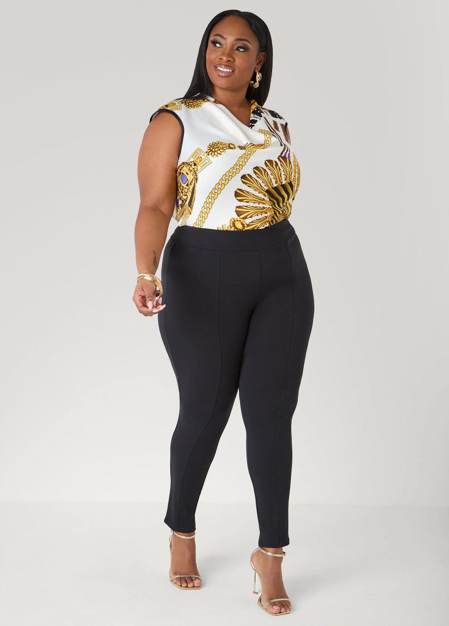 Chain Print Cowl Neck Satin Cami