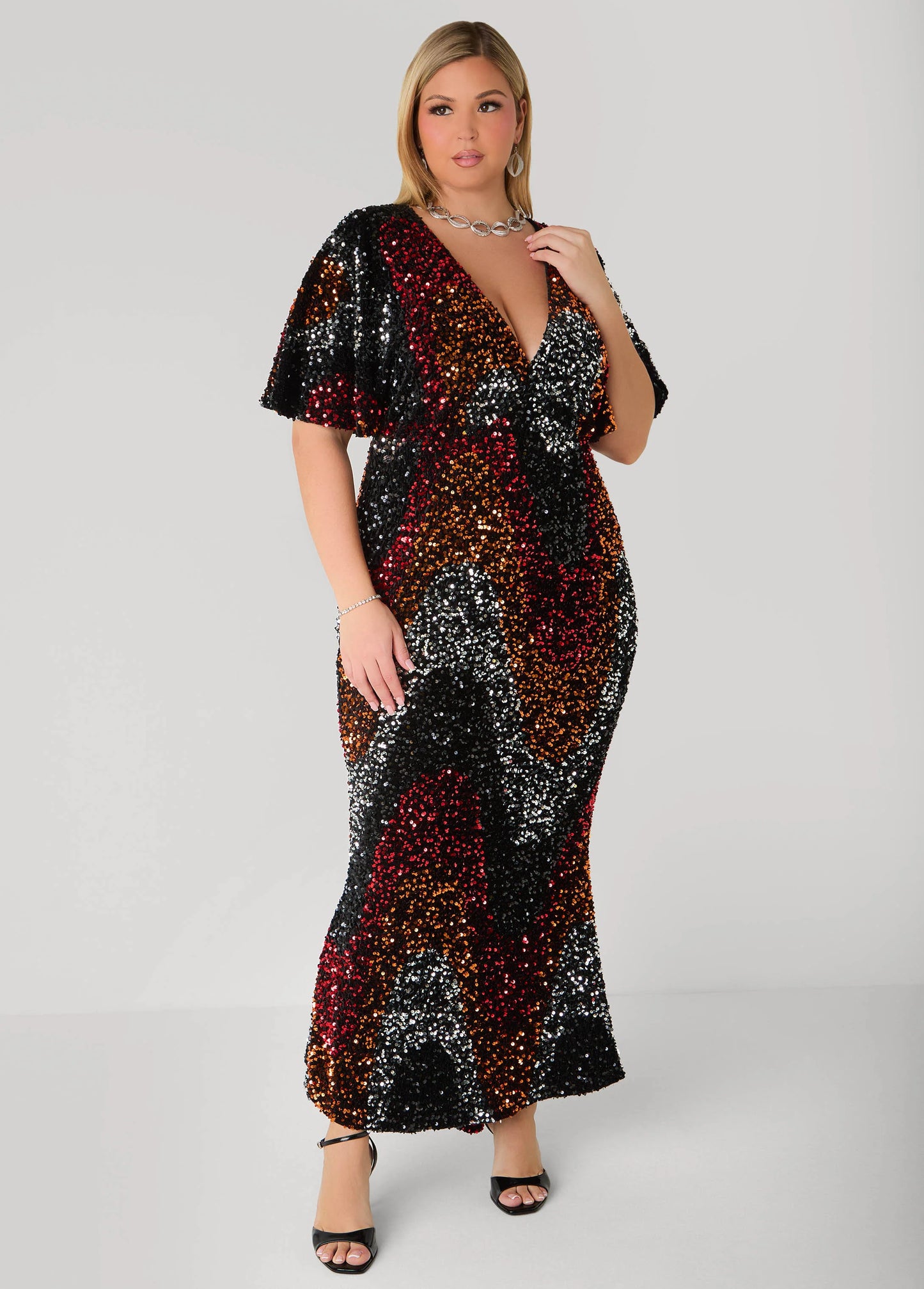 Flounced Sequined Velvet Gown