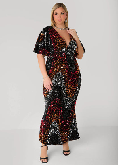 Flounced Sequined Velvet Gown