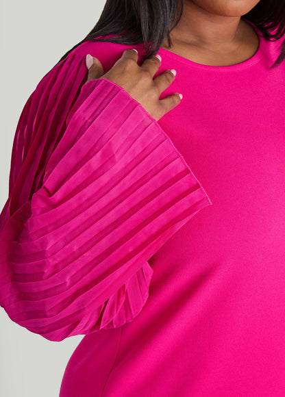 Pleated Sleeved A Line Dress