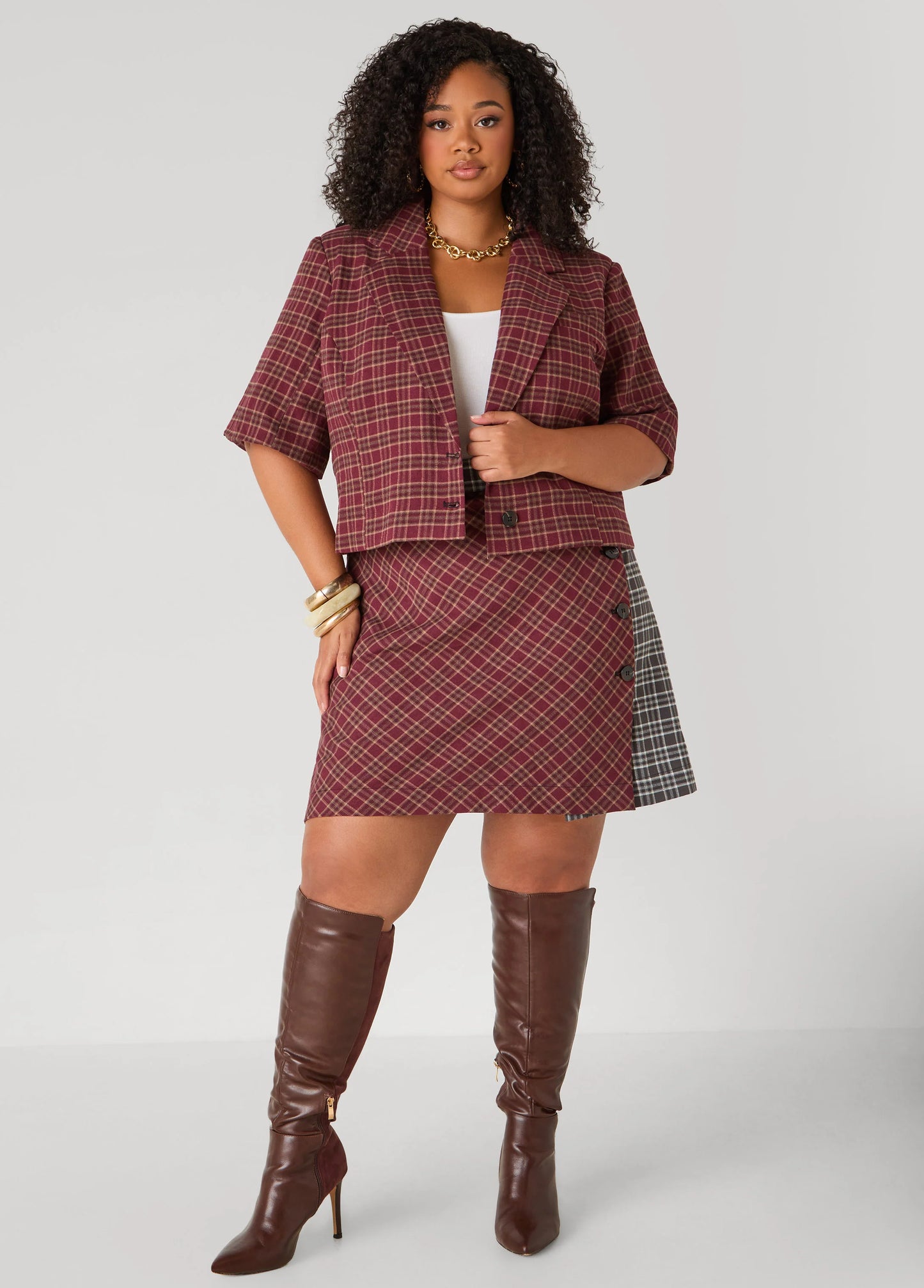 Cropped Plaid Blazer