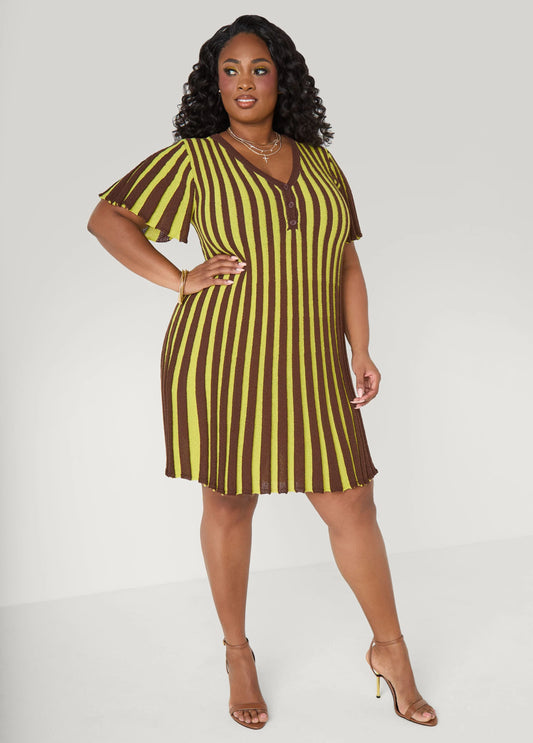 A Line Striped Sweater Dress