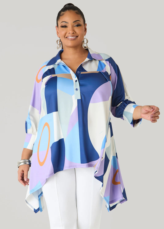 Abstract Print Sharkbite Shirt
