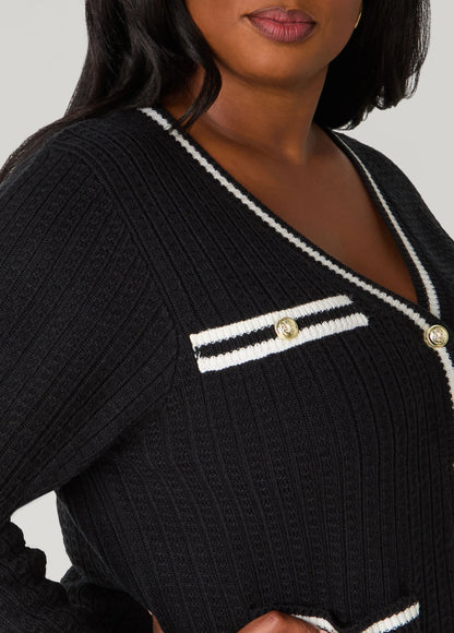Striped Trimmed Ribbed Cardigan
