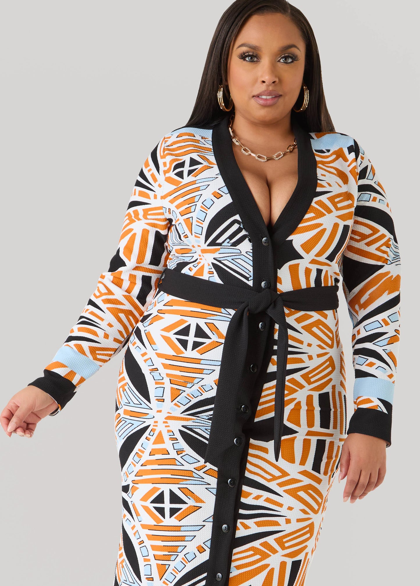 Abstract Print Cardigan Dress