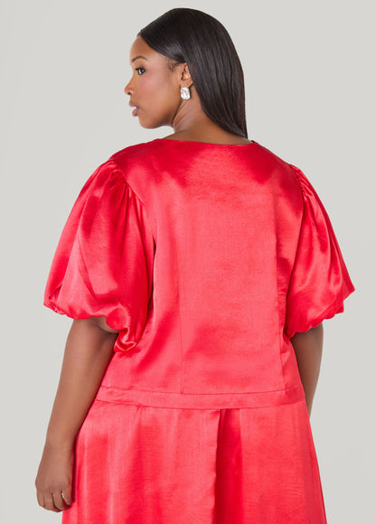 Puff Sleeved Tie Front Top