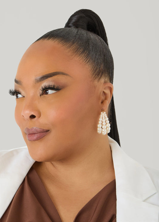 Faux Pearl Hoop Earrings