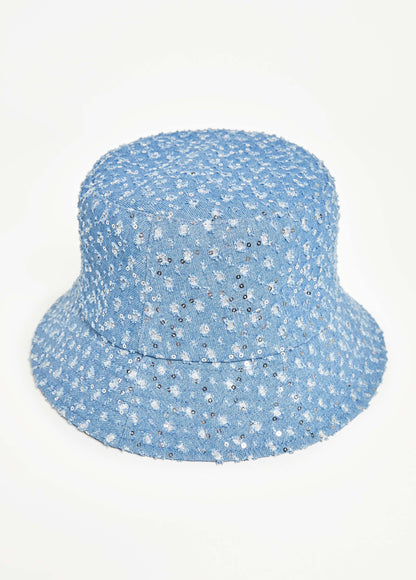 Distressed Sequined Denim Bucket Hat