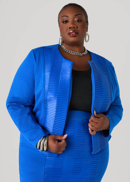 Pleated Faux Leather Ponte Jacket