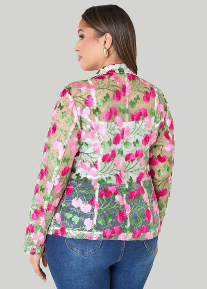 Floral Embroidered Tulle Blazer
