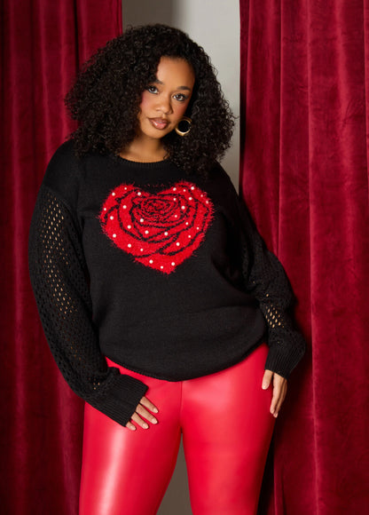 Rose Heart Faux Pearl Sweater
