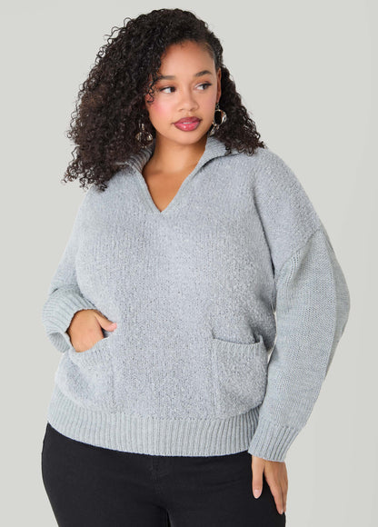 V Neck Boucle Knit Pullover