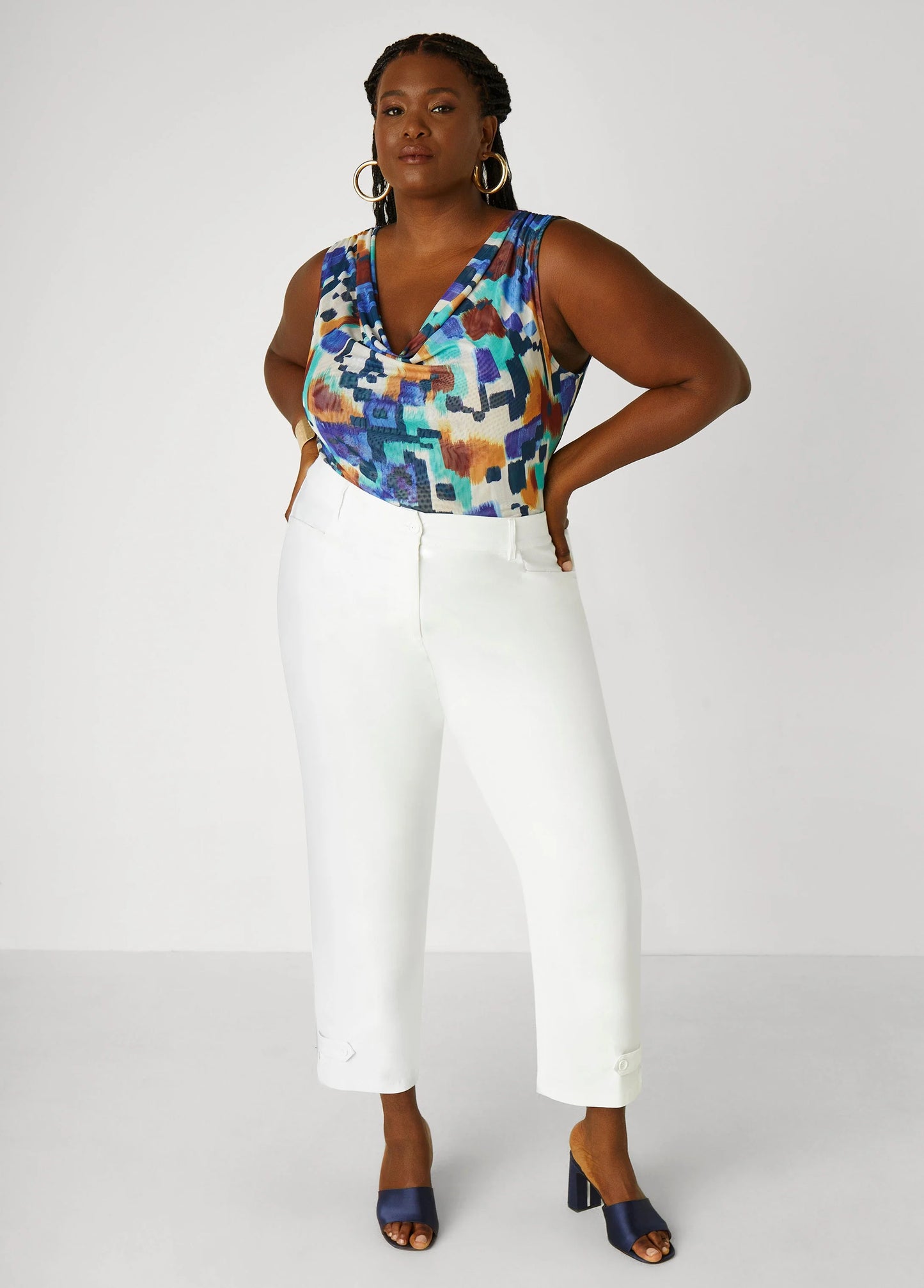 Cowl Neck Printed Mesh Top