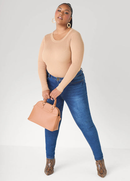 Ribbed Knit Crewneck Sweater