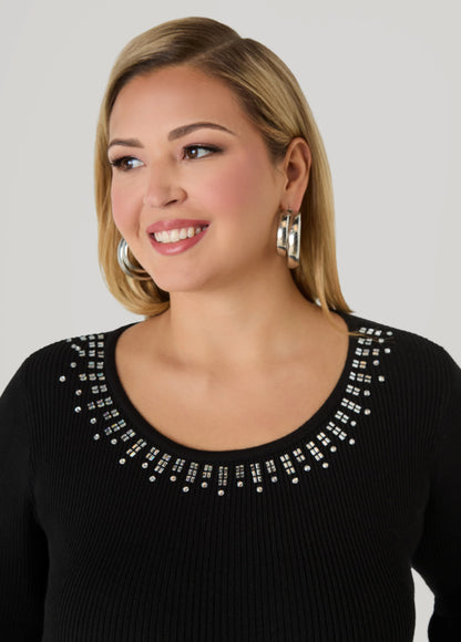 Crystal Ribbed Knit Sweater