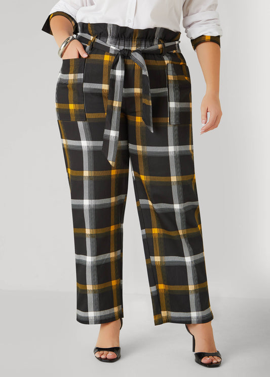 Plaid Twill Paperbag Pants