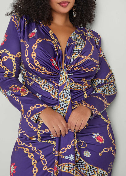 Status Print V Neck Maxi Dress