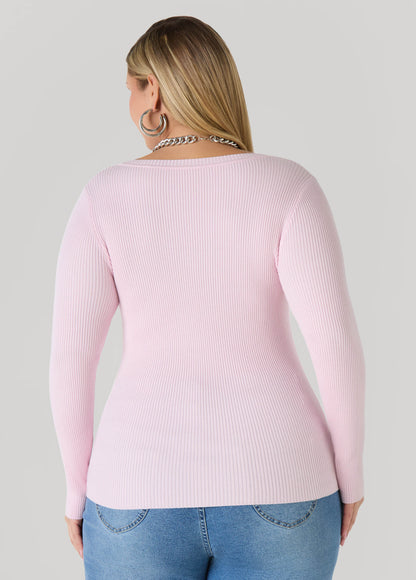 Ribbed Knit V Neck Sweater