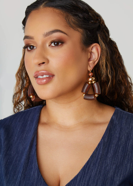 Wood And Bead Earrings