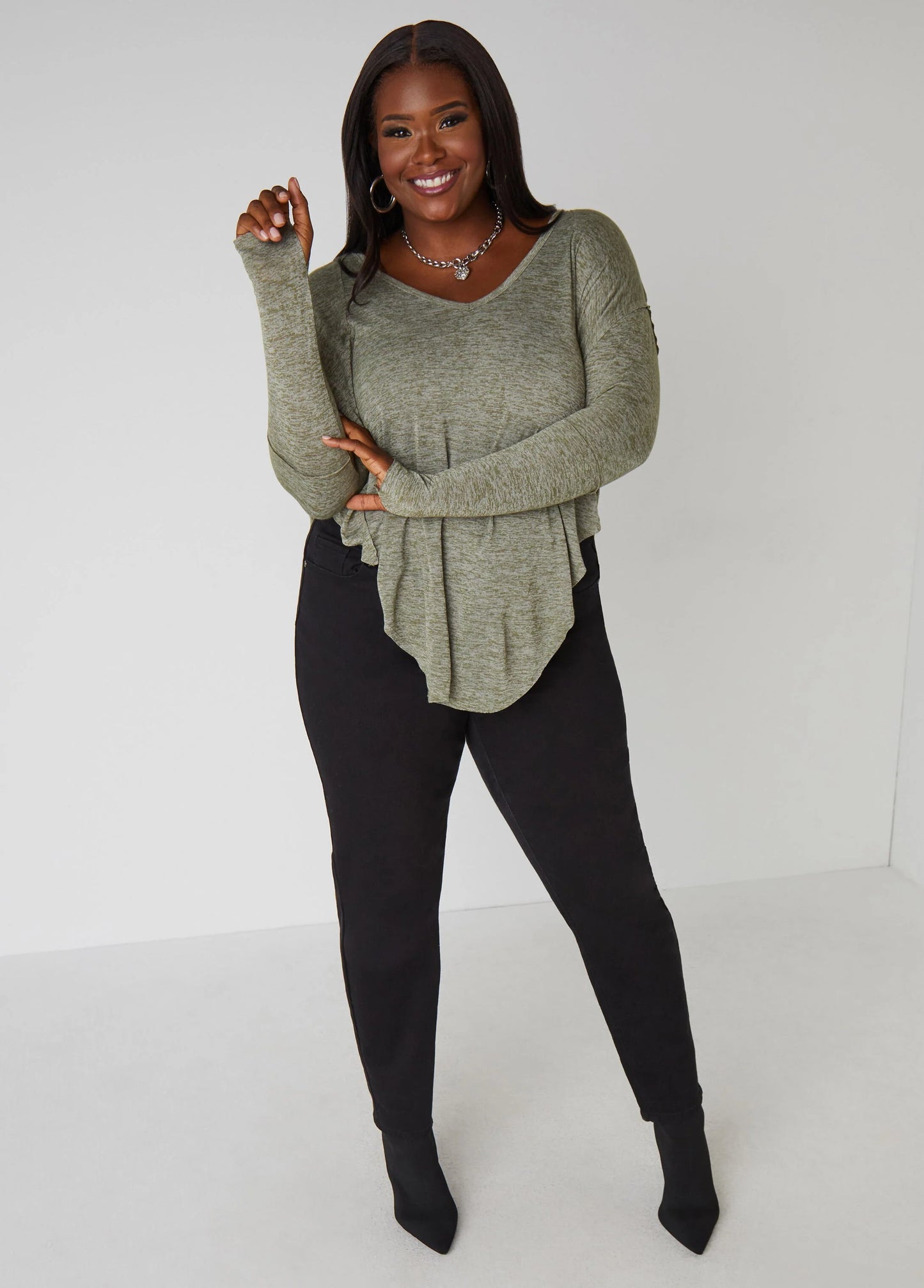 Slub Knit V Neck Top